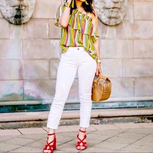 CAbi Carnival striped top, green / yellow / red / purple, size XS